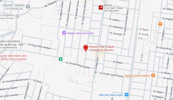 Mapa com a localização da Flavinho Gás e Água na Feitoria